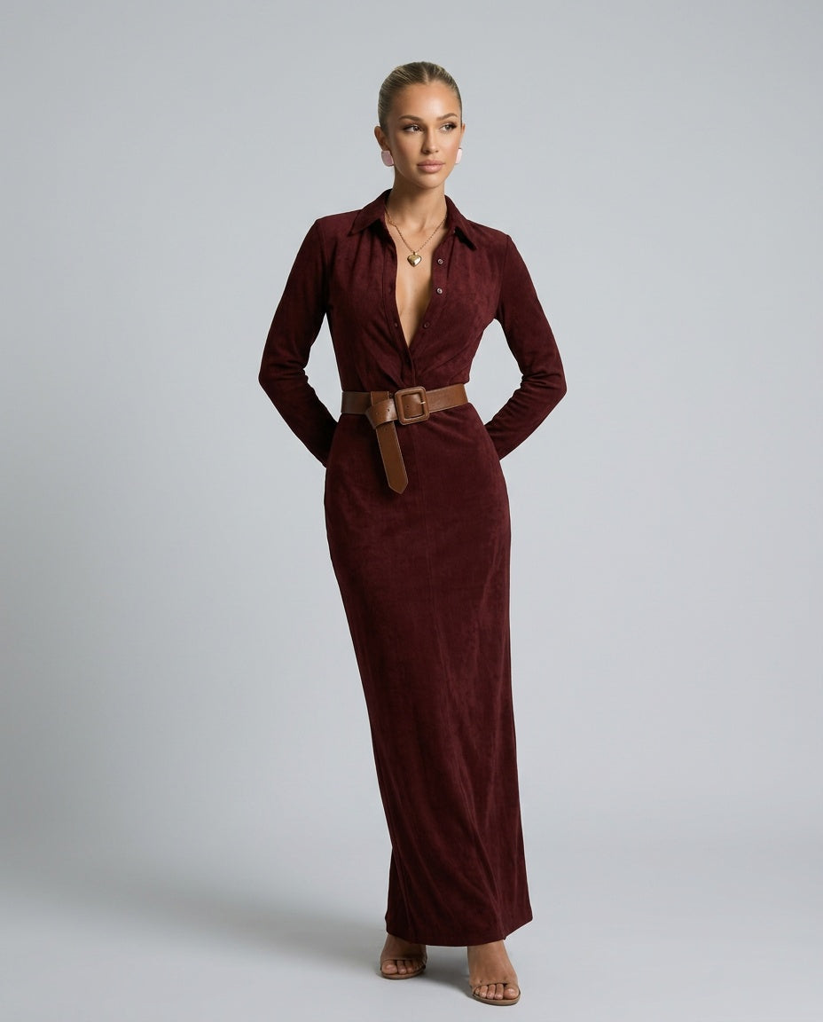 Marlowe | Suede-Look Single-Breasted Belted Maxi
