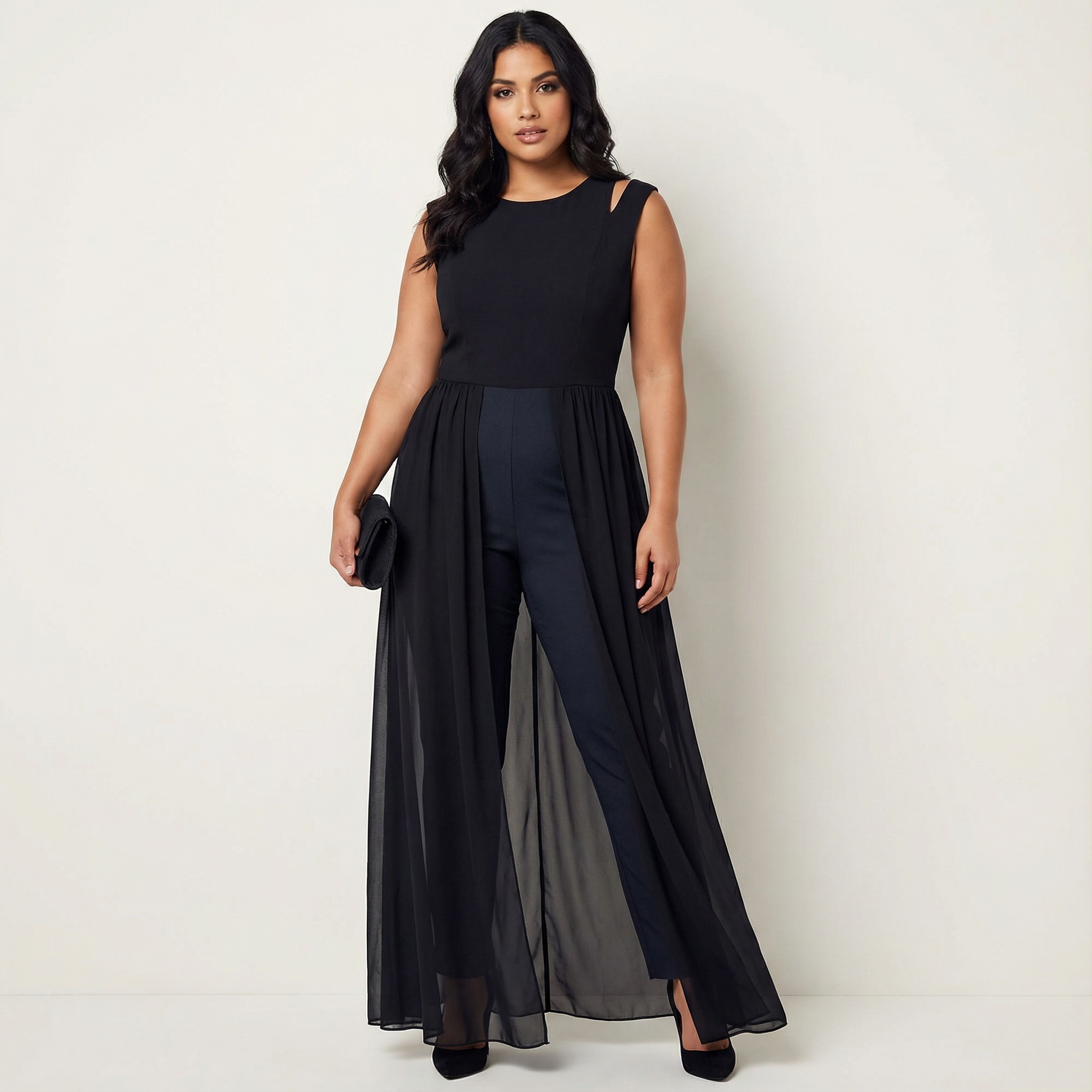 Xenia | Sleeveless Wide-Leg Jumpsuit with Flowy Overlay
