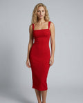 Margot | Square Neck Ribbed Knit Midi Dress