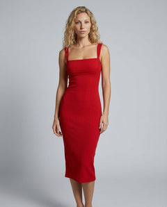 Margot | Square Neck Ribbed Knit Midi Dress