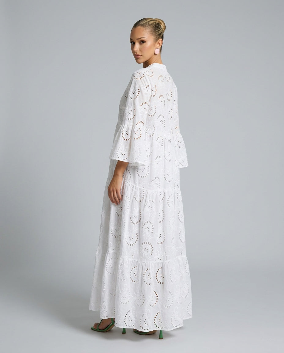Amara | Openwork V-Neck 3/4 Sleeve Maxi Dress