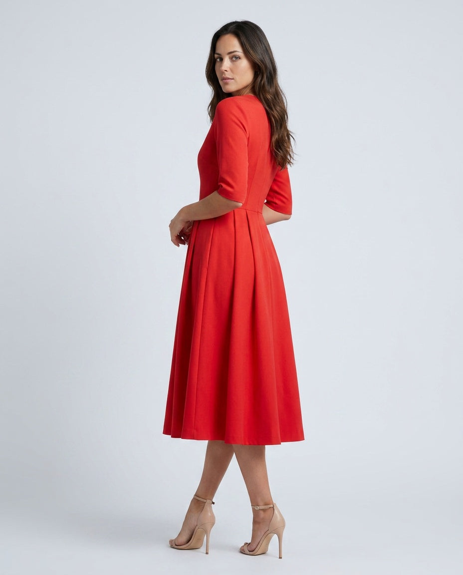 Delphine | A-Line V-Neck Pocket Midi Dress