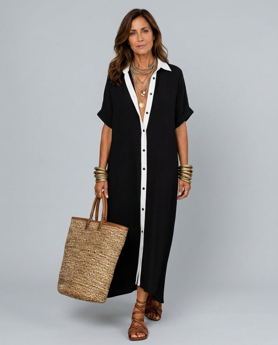 Ines | Flowy Button-Up Shirt Midi Dress