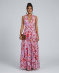 Nori | Halter Neck Ruched Floral Maxi Dress