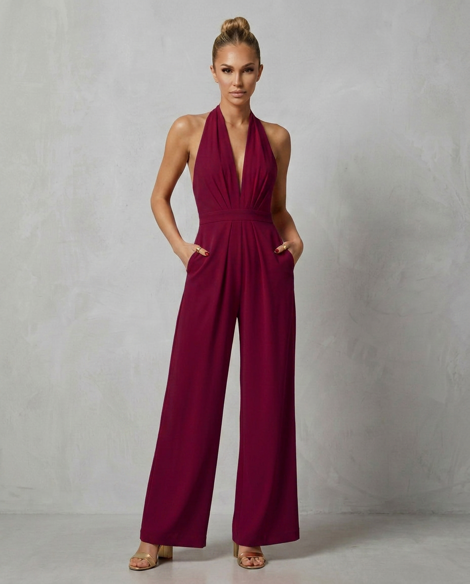 Liv | Backless Halter Wide-Leg Jumpsuit