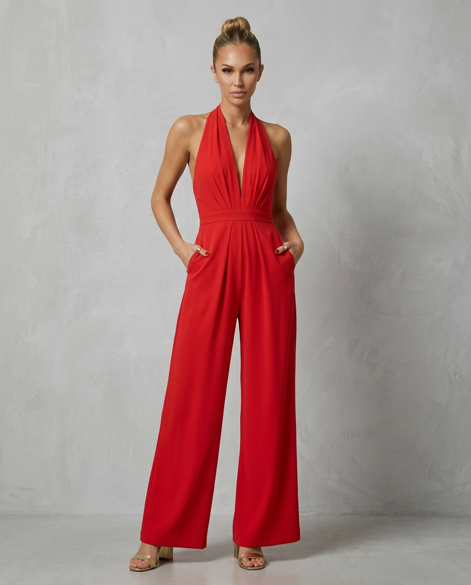 Liv | Backless Halter Wide-Leg Jumpsuit