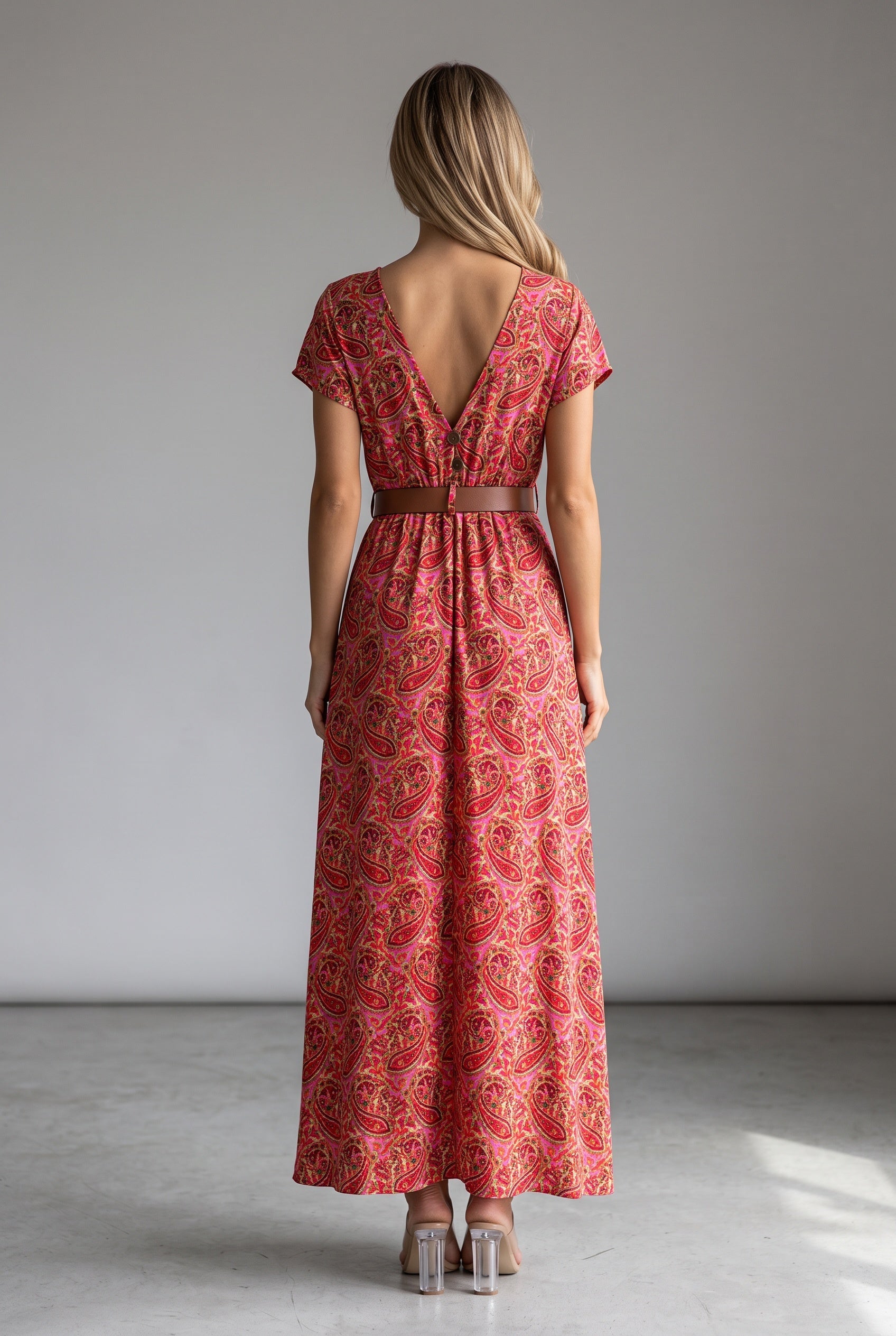 Delphine | V-Neck Belted Boho Maxi Dress