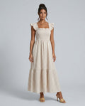 Celeste | Smocked Gingham Ruffle Sleeve Maxi Dress