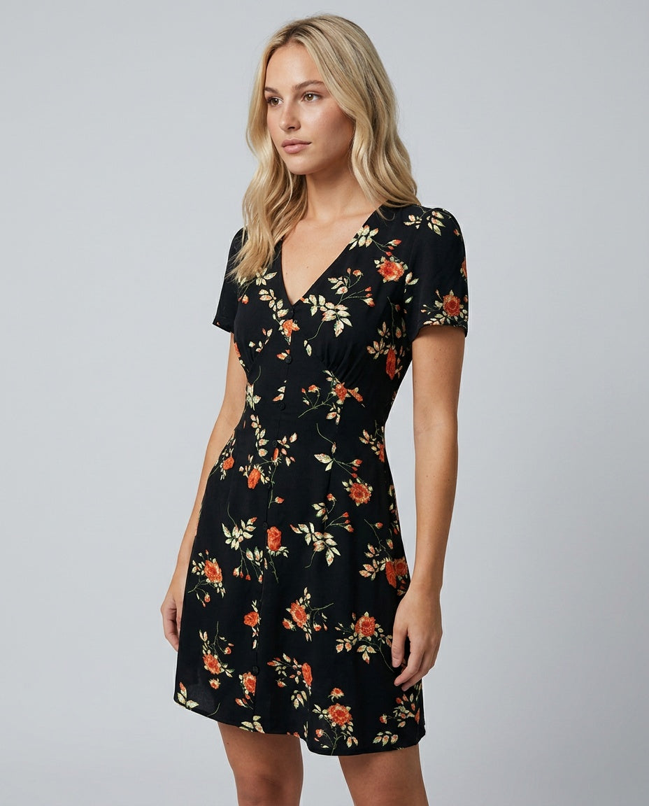 Ivy | V-Neck Floral Button-Up Mini Dress