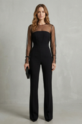 Noirelle | Sheer Mesh Wide-Leg Jumpsuit
