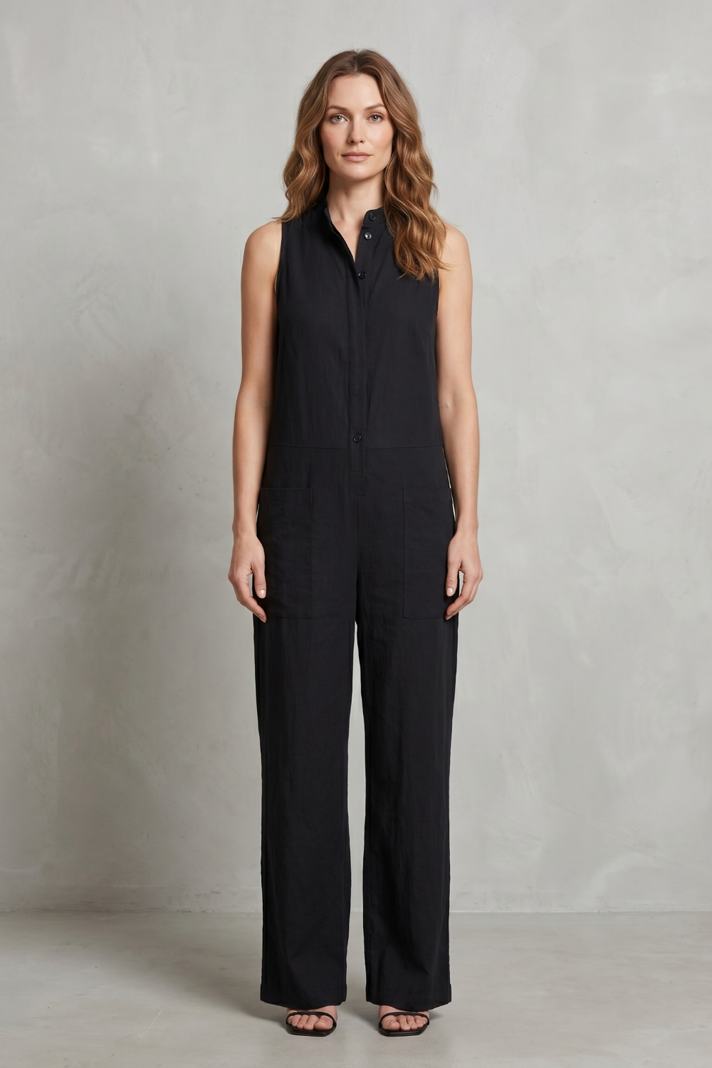 Noirvane | Sleeveless Wide-Leg Cotton Jumpsuit