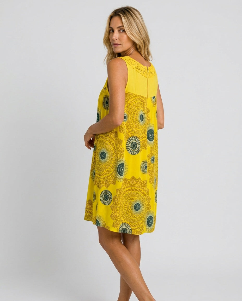 Stella | Relaxed Lace-Trim Printed Midi Dress