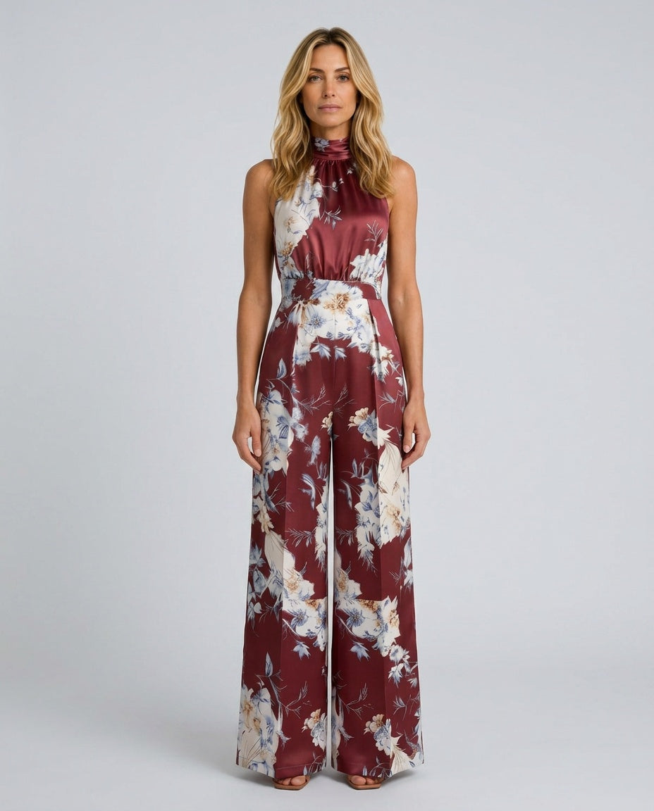 Selene | Floral Halter Neck Wide-Leg Jumpsuit