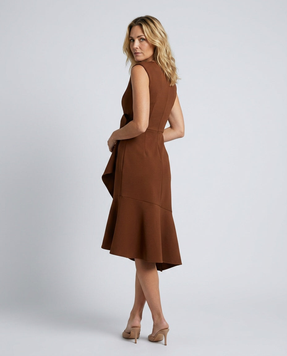 Thea | Sleeveless Draped Asymmetric Midi Dress