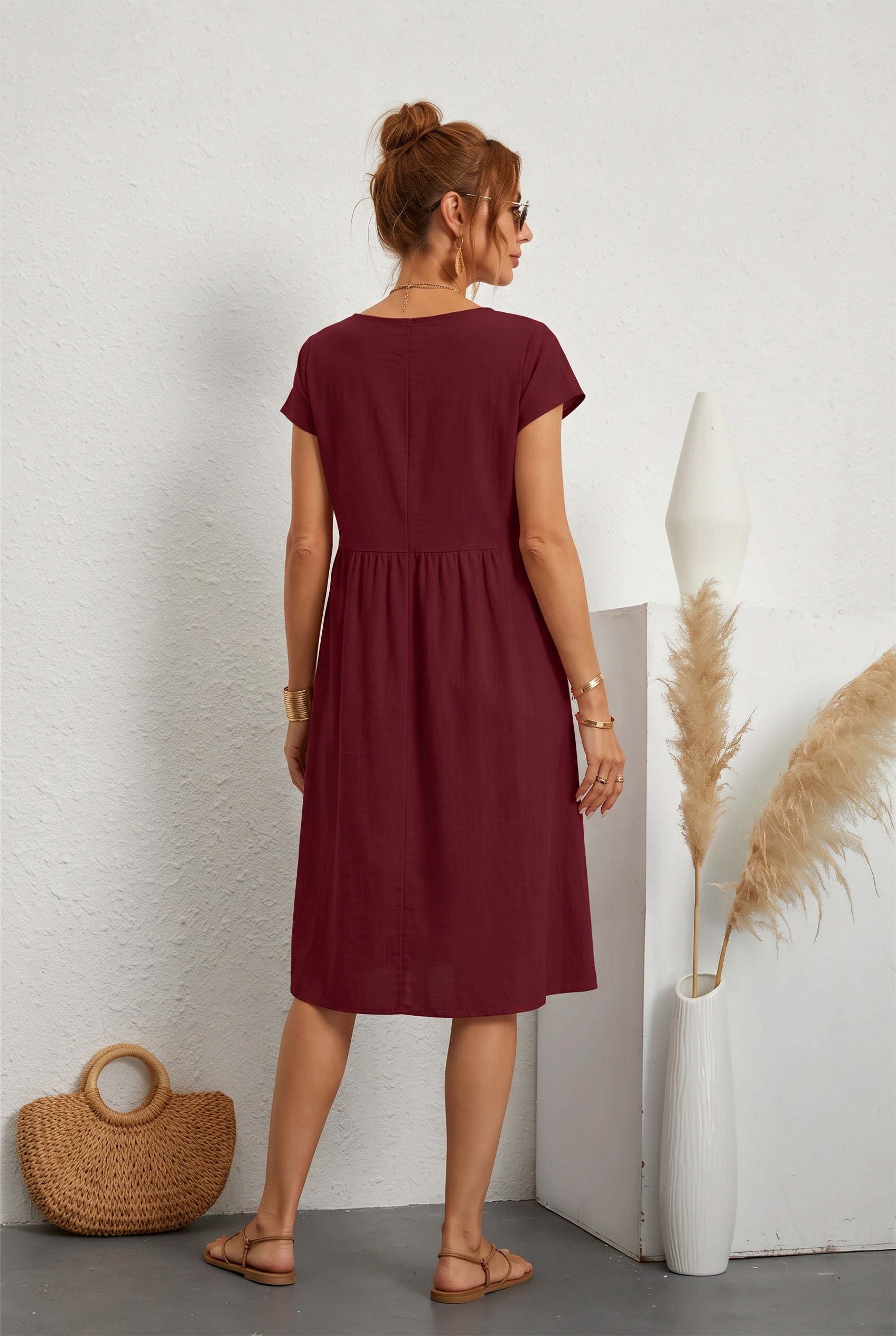 Colette | Short Sleeve Side Pocket Midi Dress