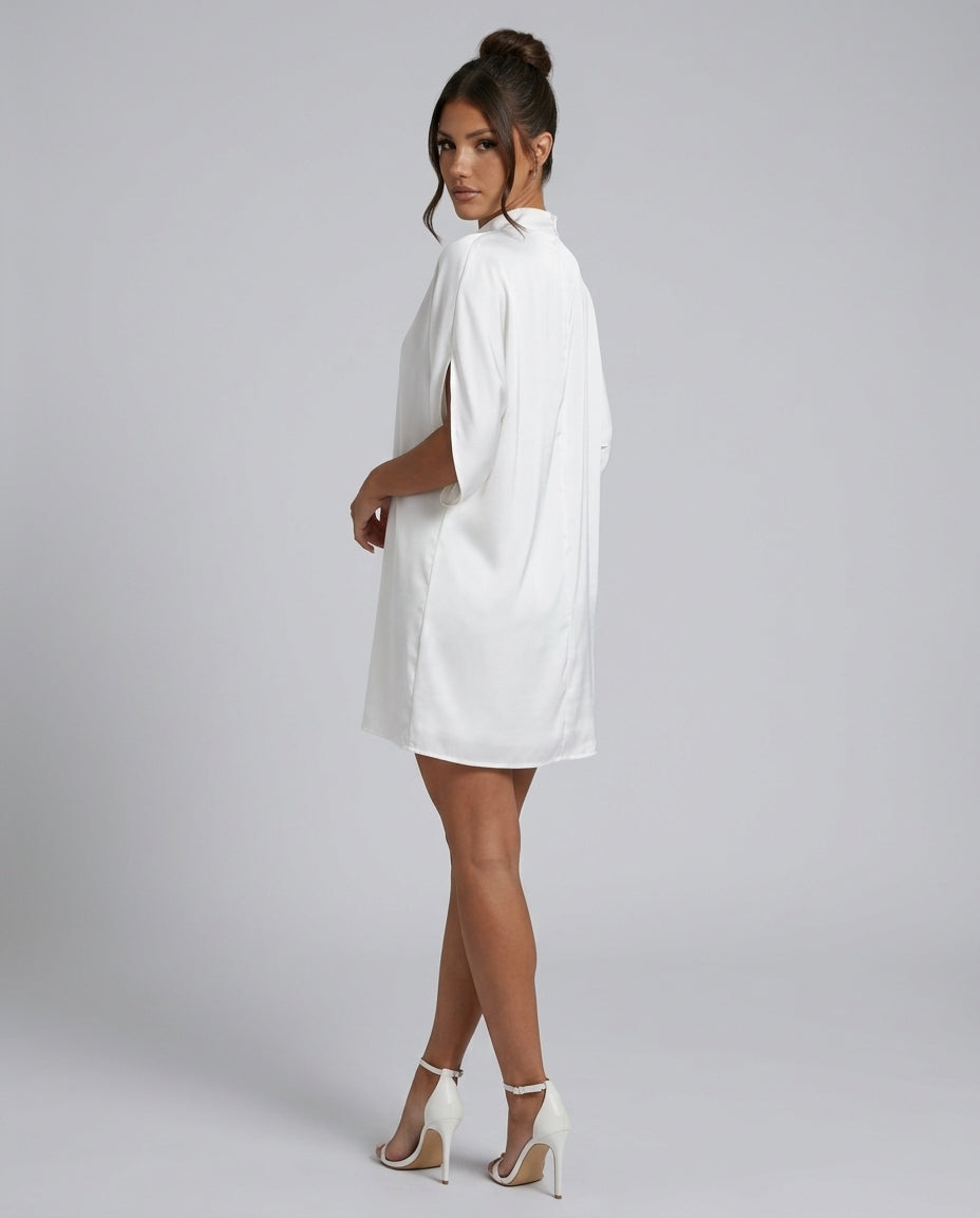 Selene | Batwing Sleeve Pleated Collar Mini Dress