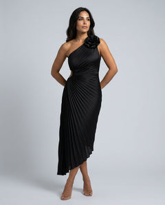 Willa | Shoulder Pleated Special Occasion Midi Dress