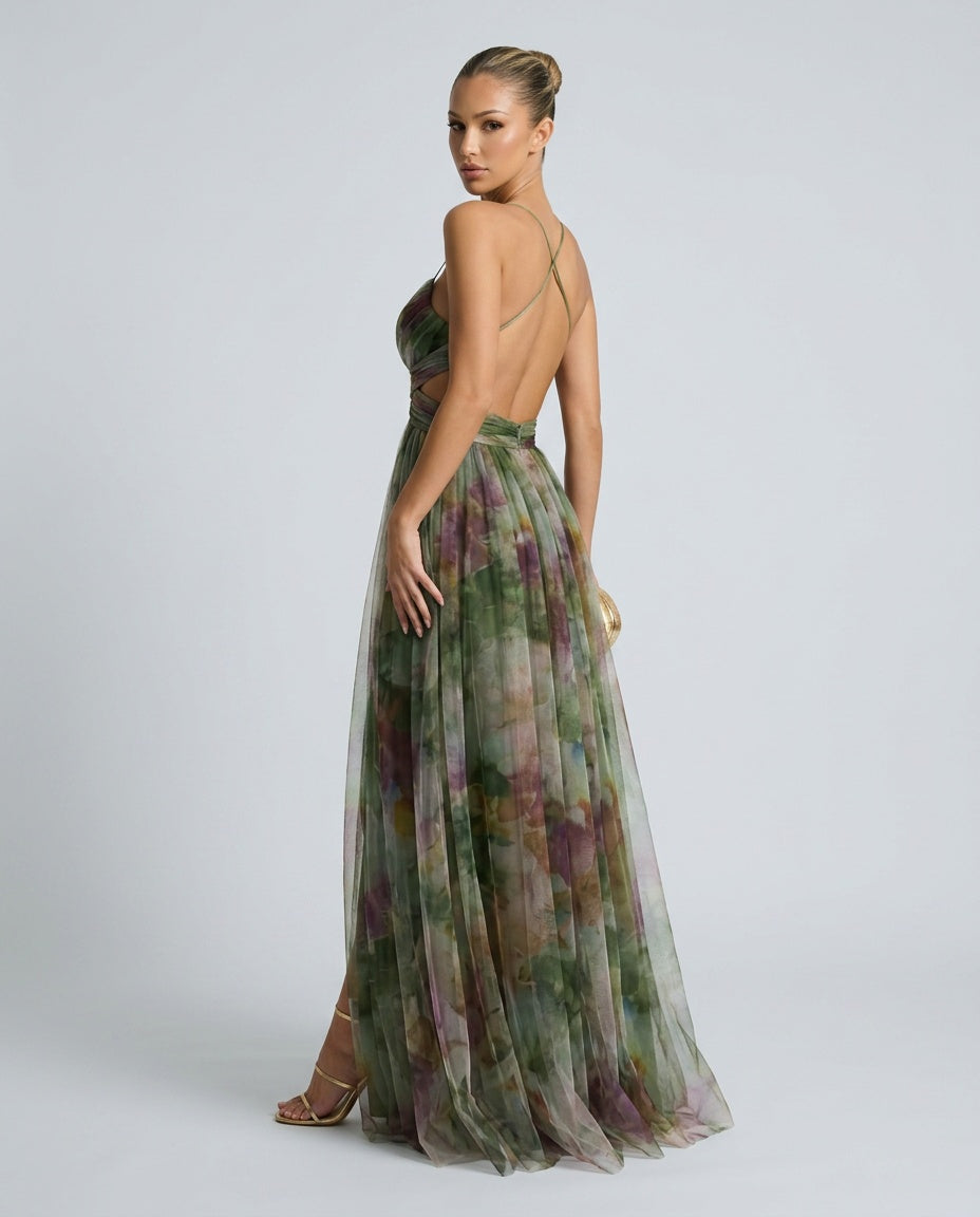 Liv | Pleated Open-Back Spaghetti Strap Maxi Dress