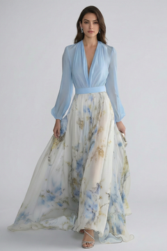 Anouk | V-Neck Sheer Sleeve Maxi Dress