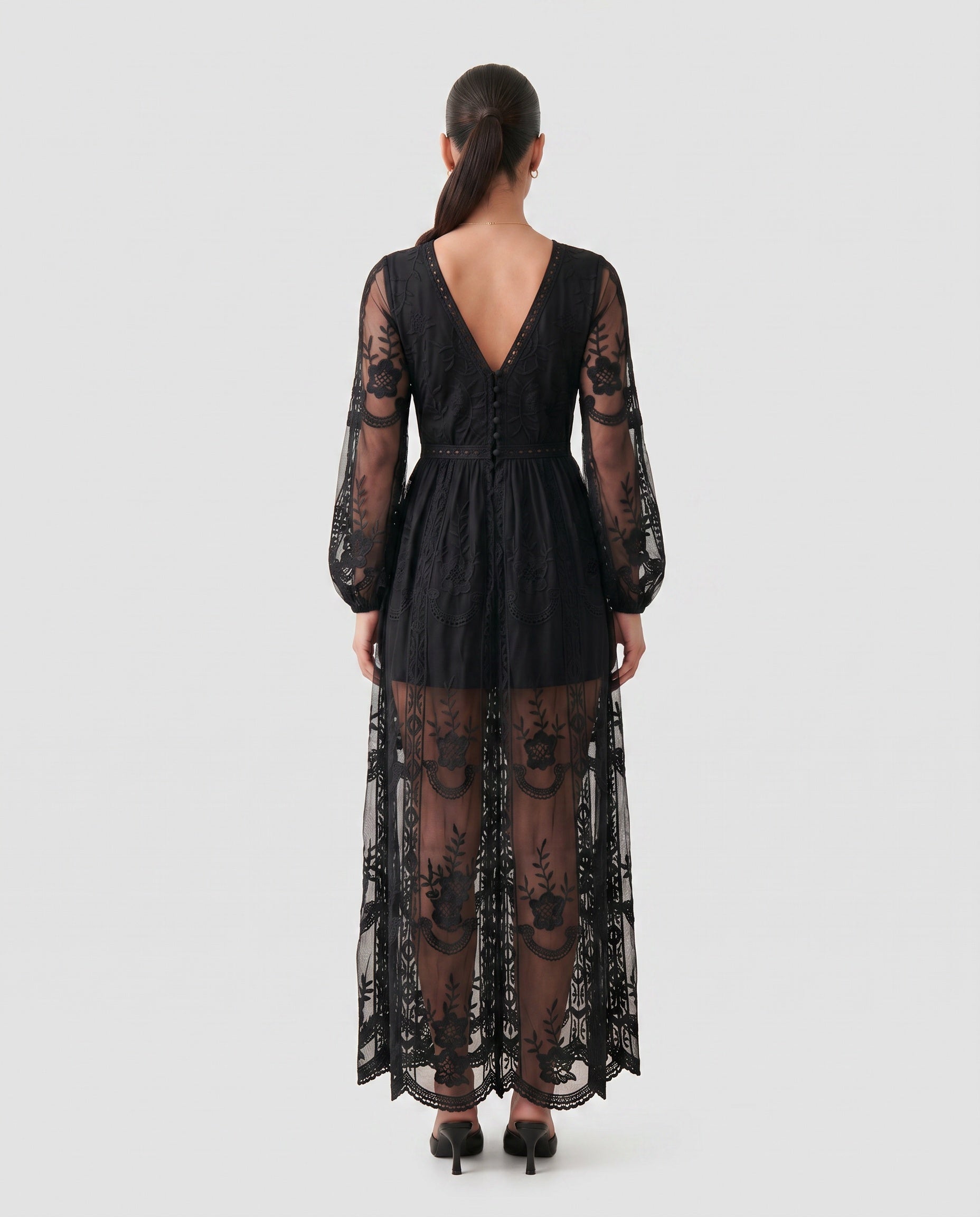 Elin | Lace Plunge Neck Maxi Dress