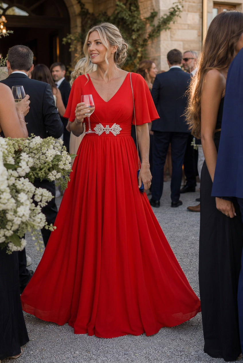 Orelia | Short Sleeve V-Neck Flowing Maxi Dress