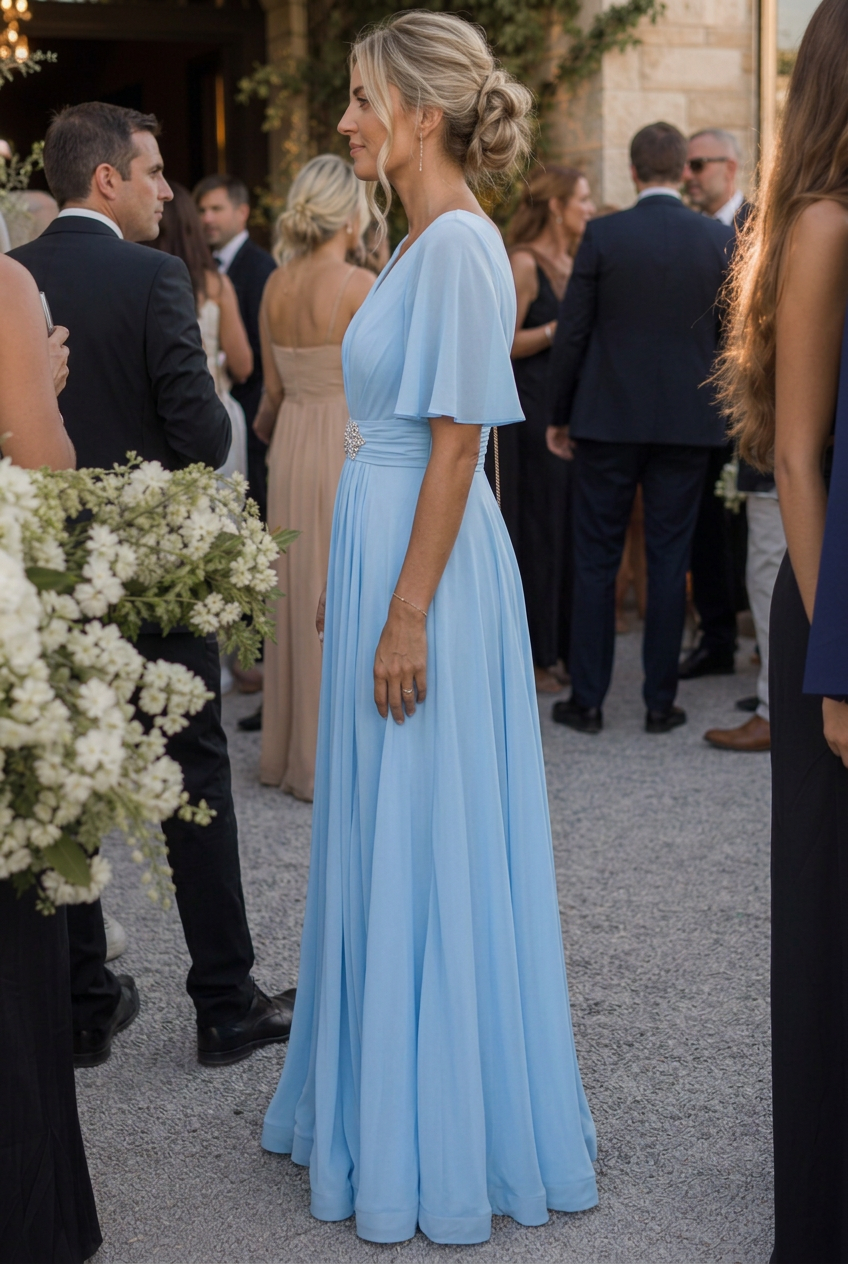 Orelia | Short Sleeve V-Neck Flowing Maxi Dress