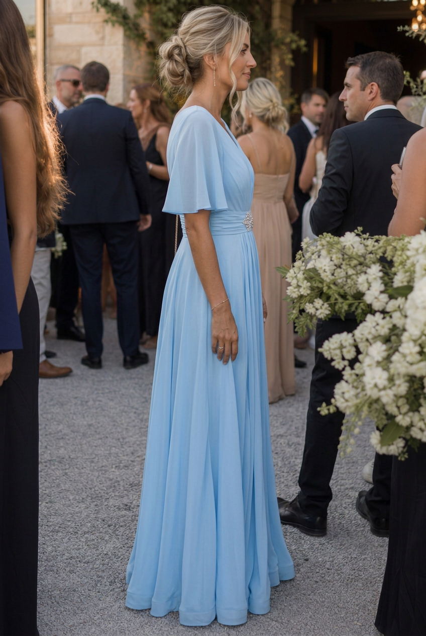 Orelia | Short Sleeve V-Neck Flowing Maxi Dress