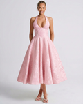 Marci | Midi Dress with Floral Jacquard and Halterneck