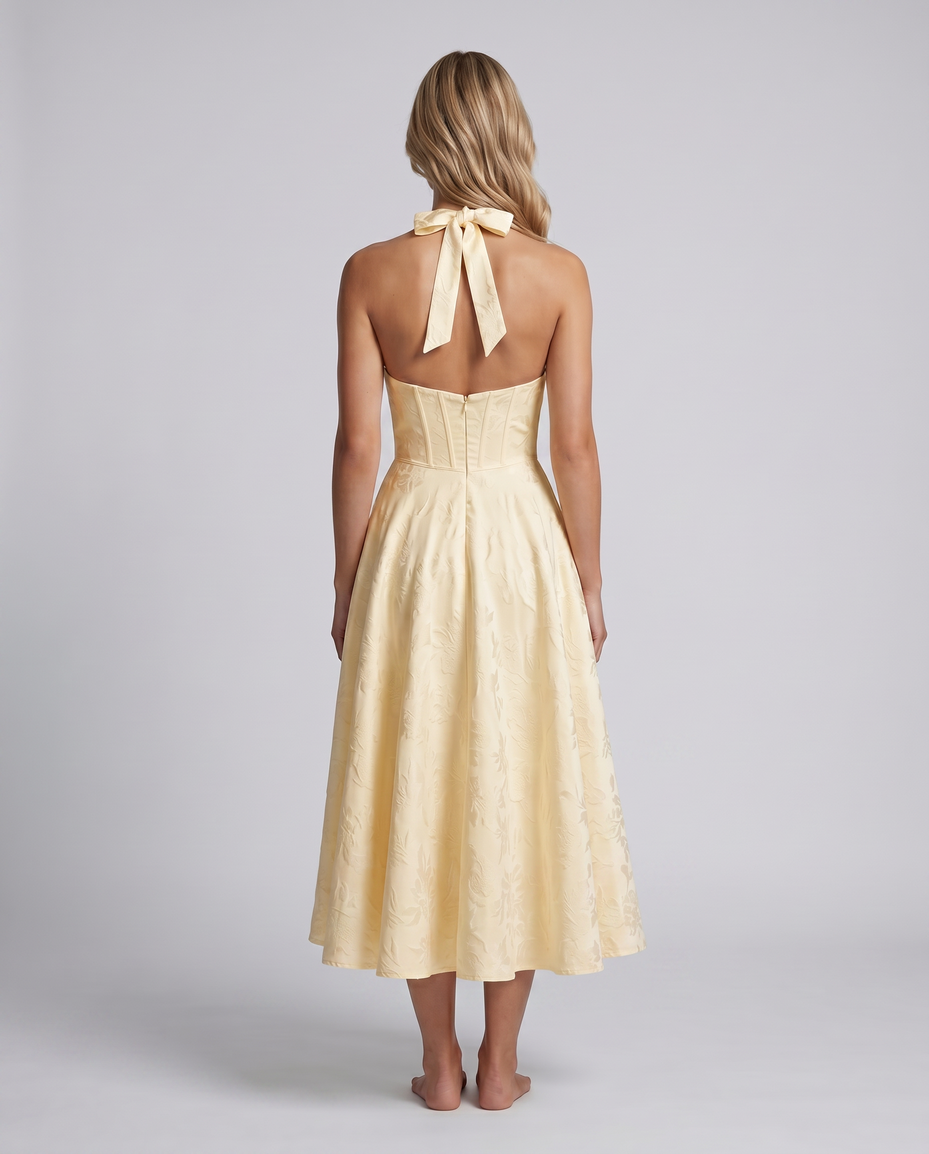 Kate | Midi Dress with Halter Neck and Corset Bodice