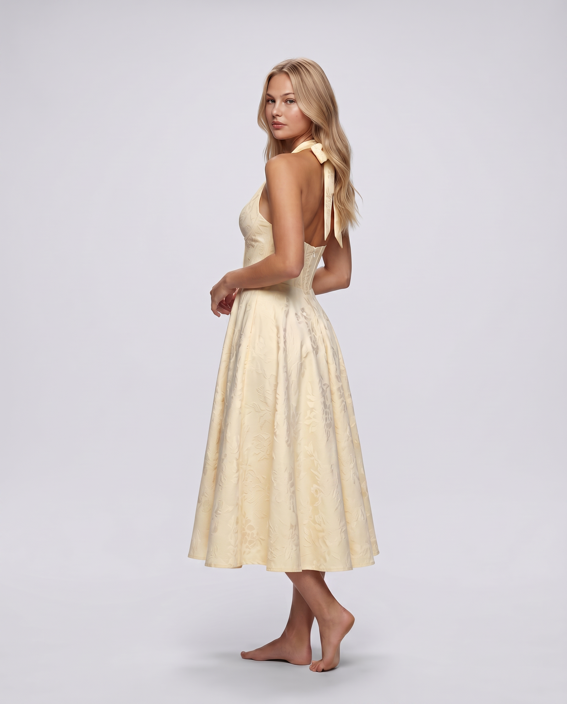 Kate | Midi Dress with Halter Neck and Corset Bodice