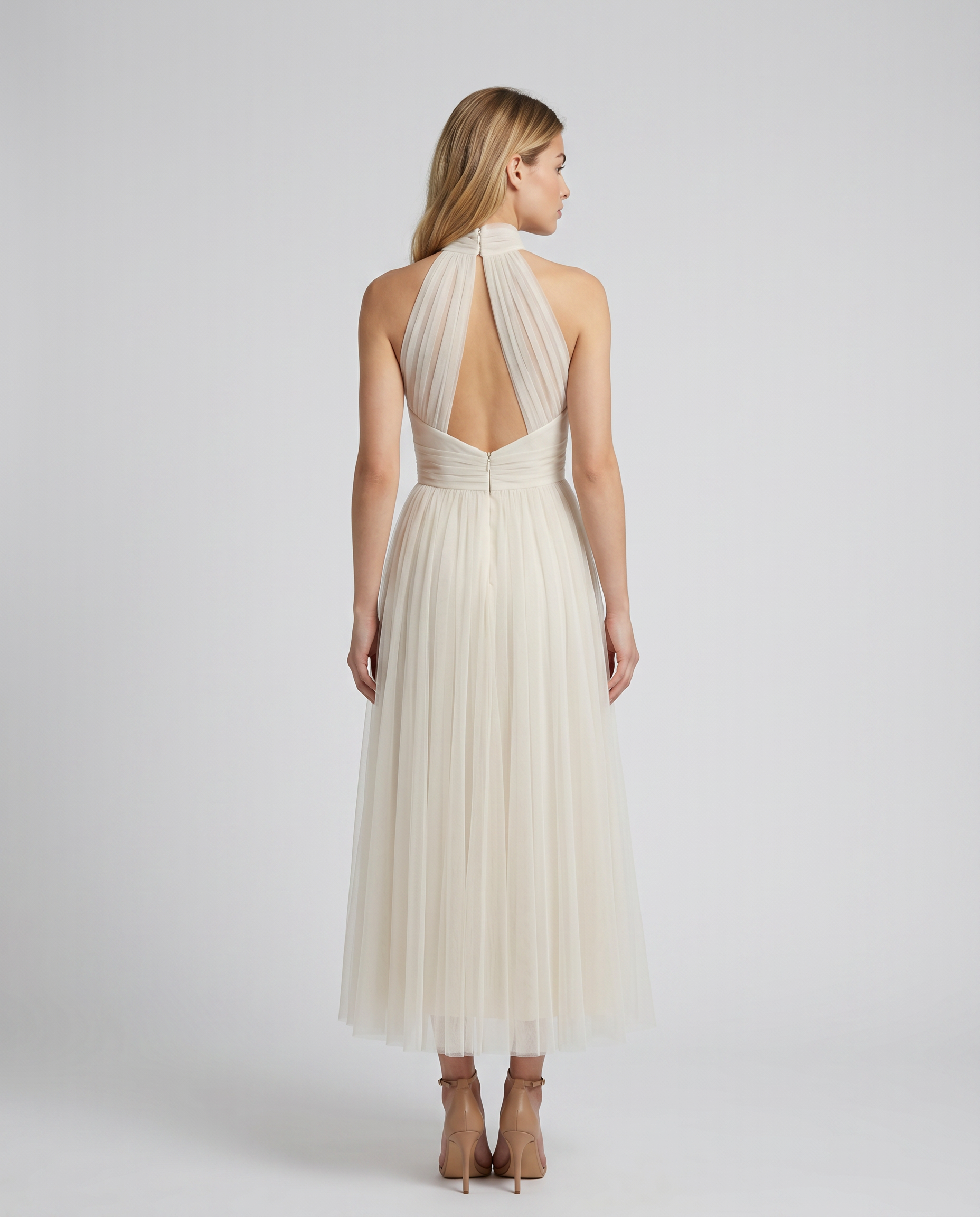 Orlena | Midi Dress with Pleated Halter Neck