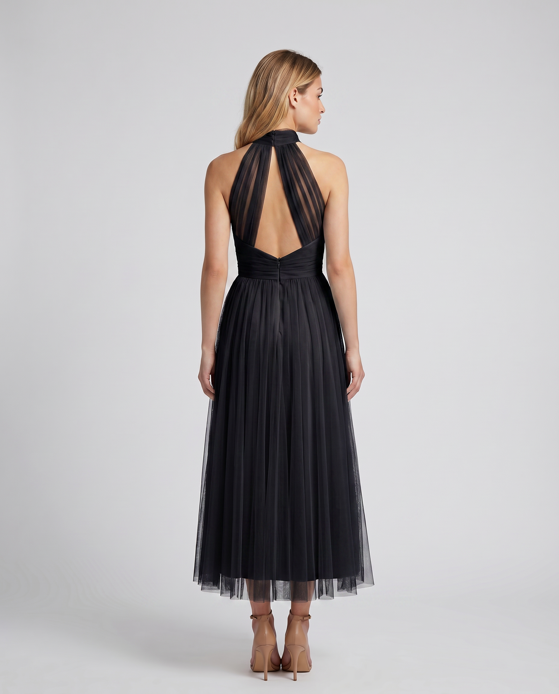 Orlena | Midi Dress with Pleated Halter Neck