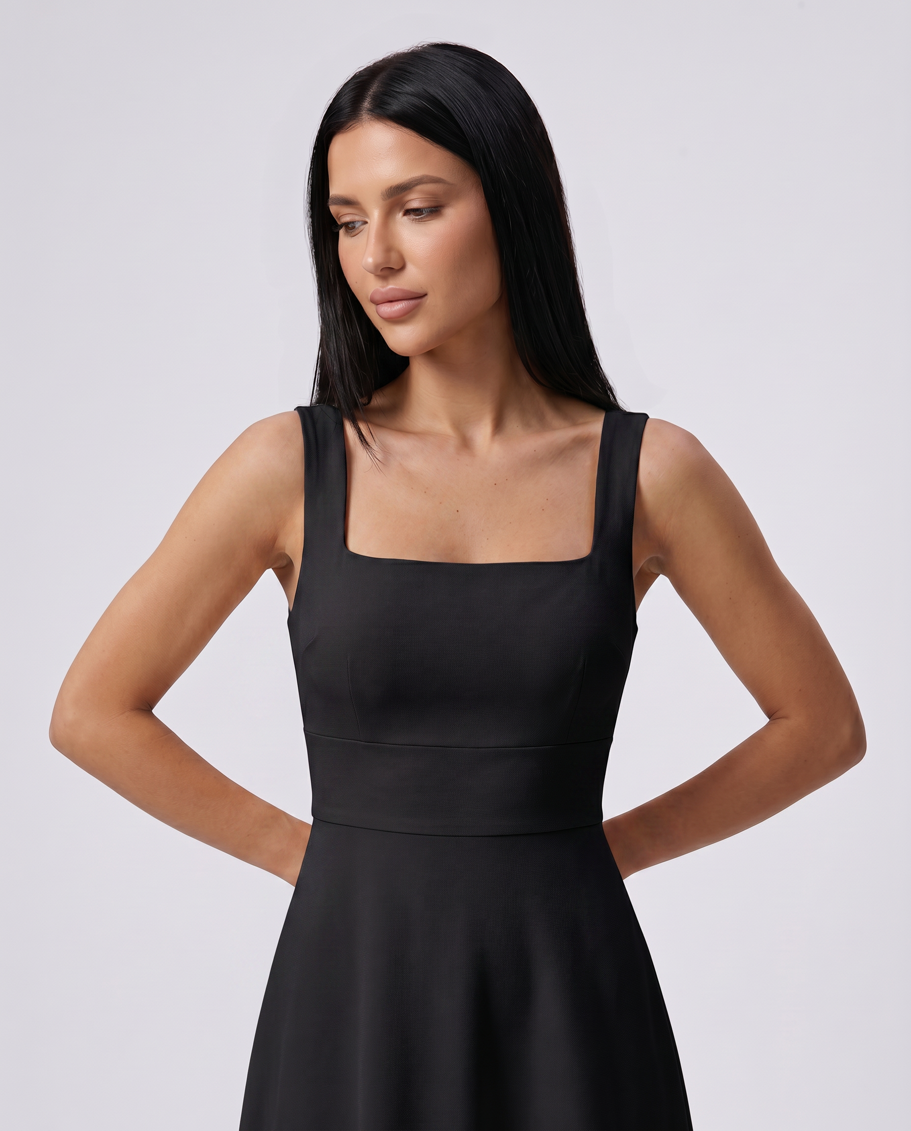 Katina | Midi Dress with Square Neck and A-Line Skirt