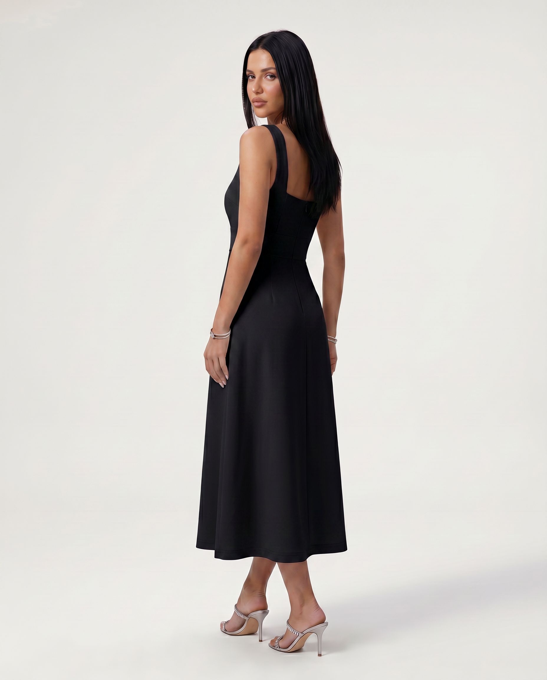 Katina | Midi Dress with Square Neck and A-Line Skirt