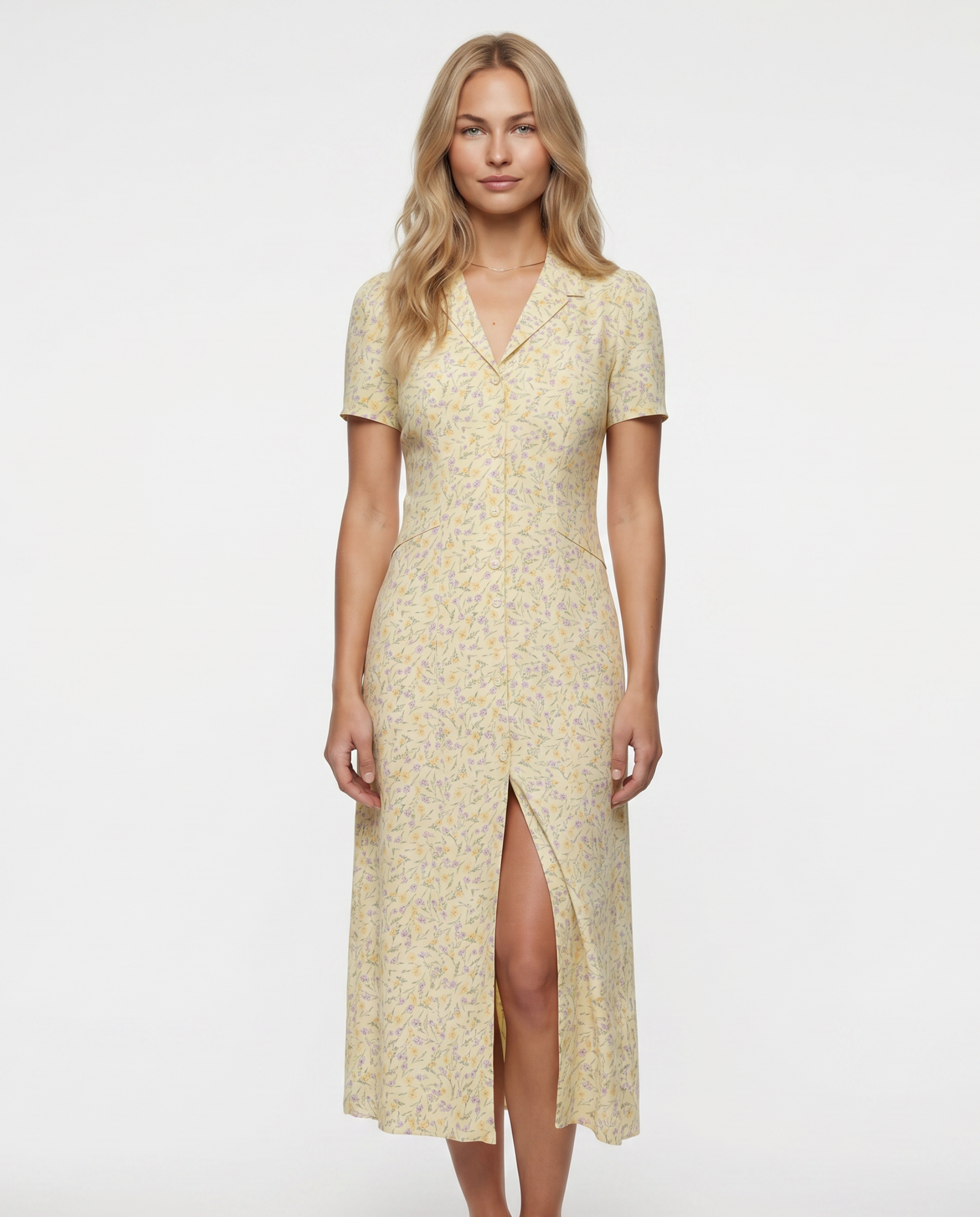 Liorael | Midi Dress with Button Front and Notched Collar