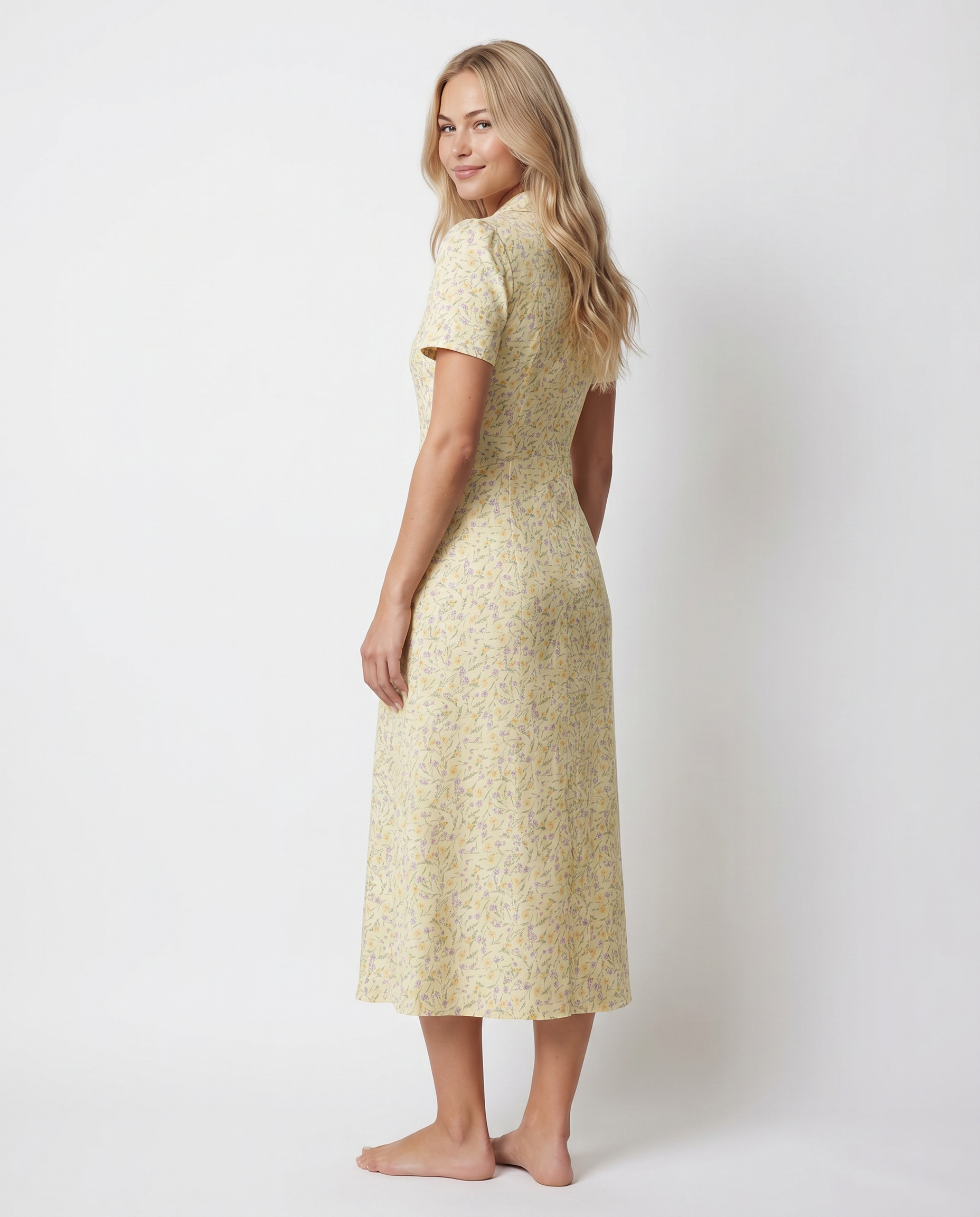 Liorael | Midi Dress with Button Front and Notched Collar