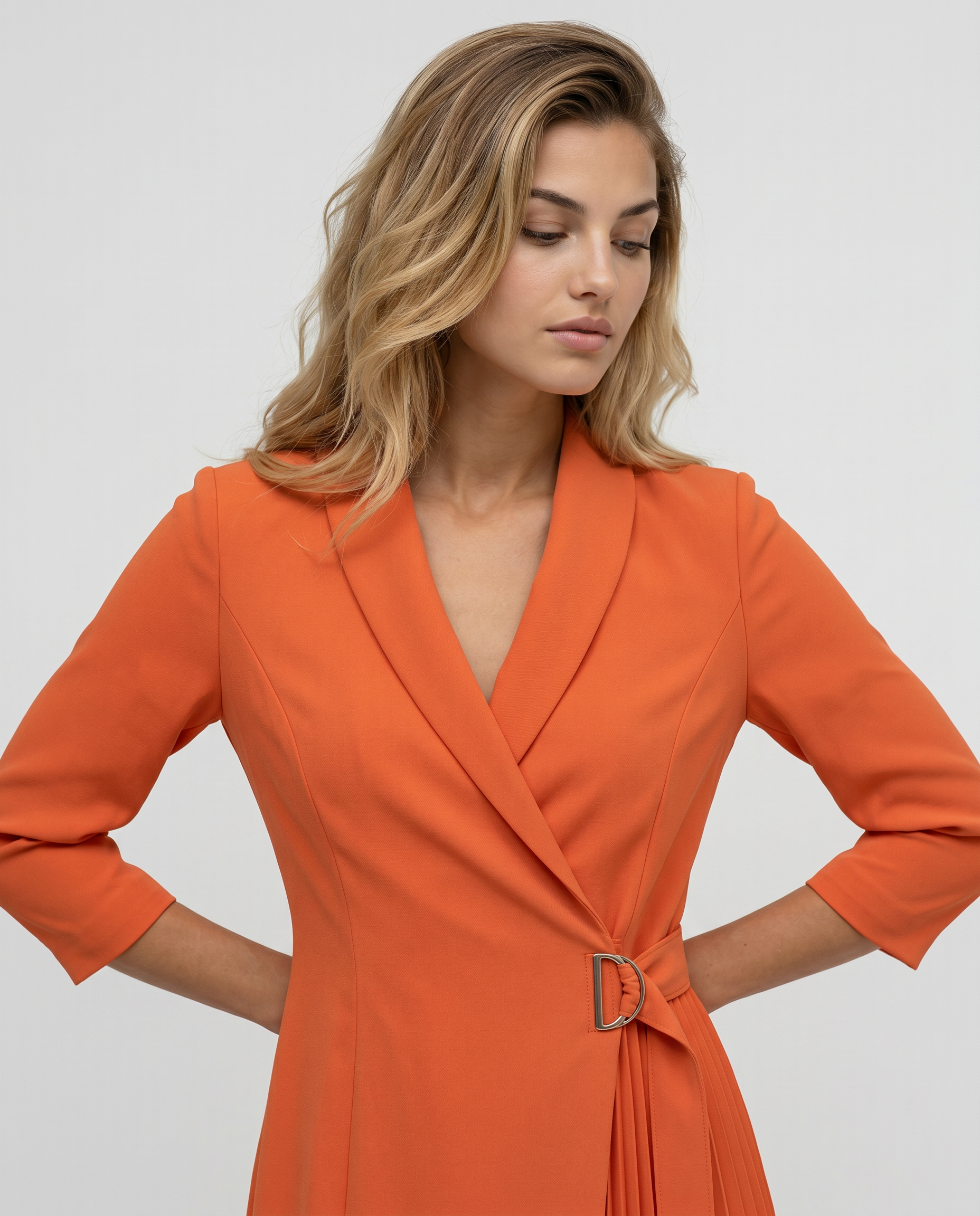 Ilene | Midi Dress with Pleated Skirt and Wrap Blazer Design