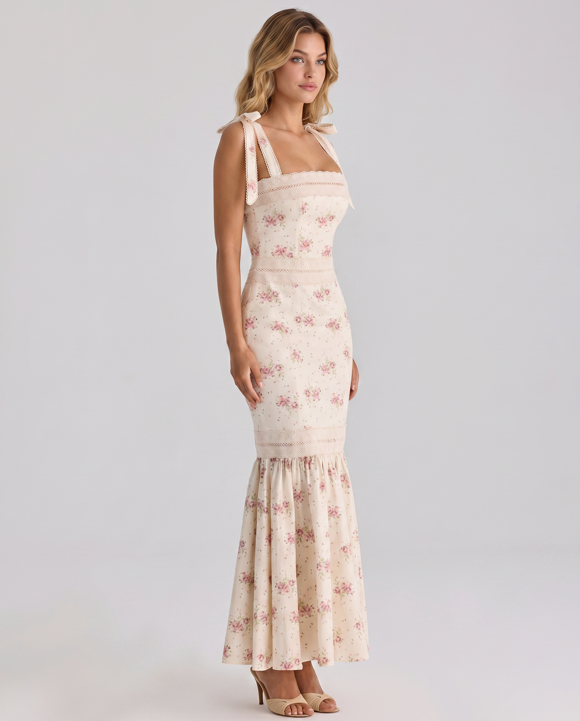Shirley | Maxi Dress with Floral Print and Lace Trim