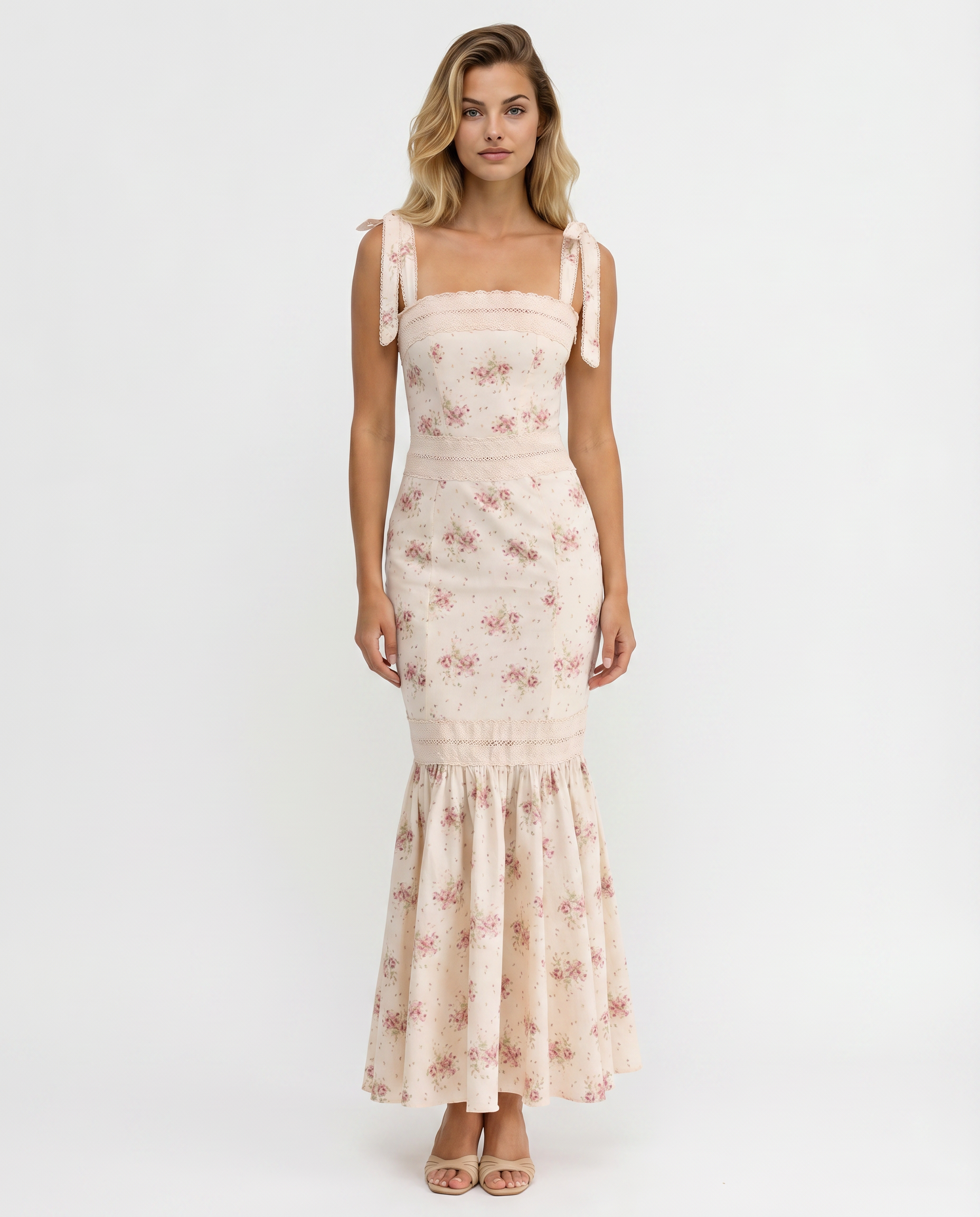 Shirley | Maxi Dress with Floral Print and Lace Trim