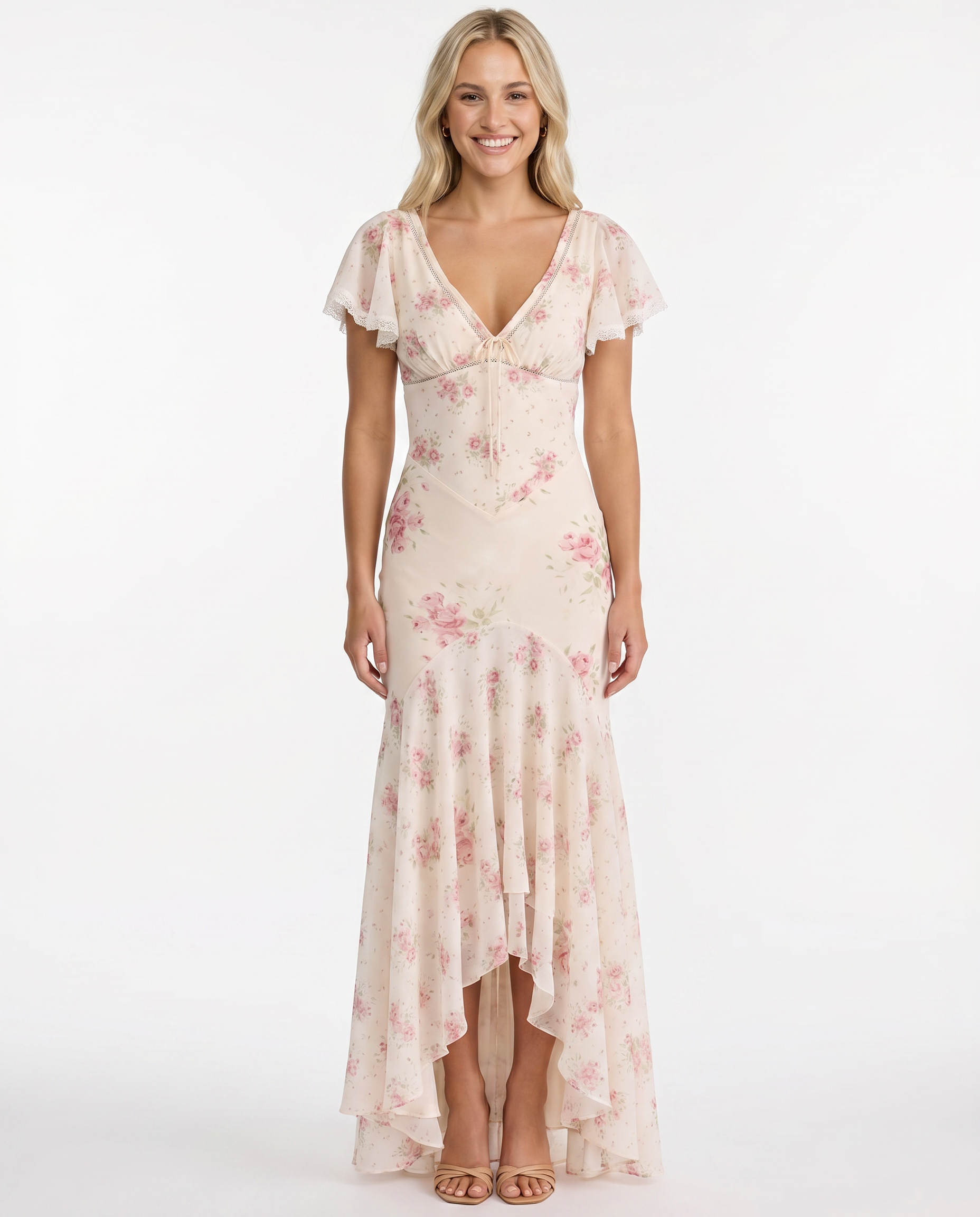 Nicole | Maxi Dress with Floral Print and Lace Trim