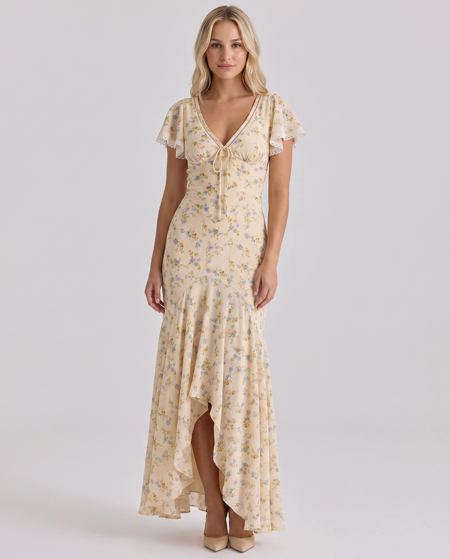Nicole | Maxi Dress with Floral Print and Lace Trim