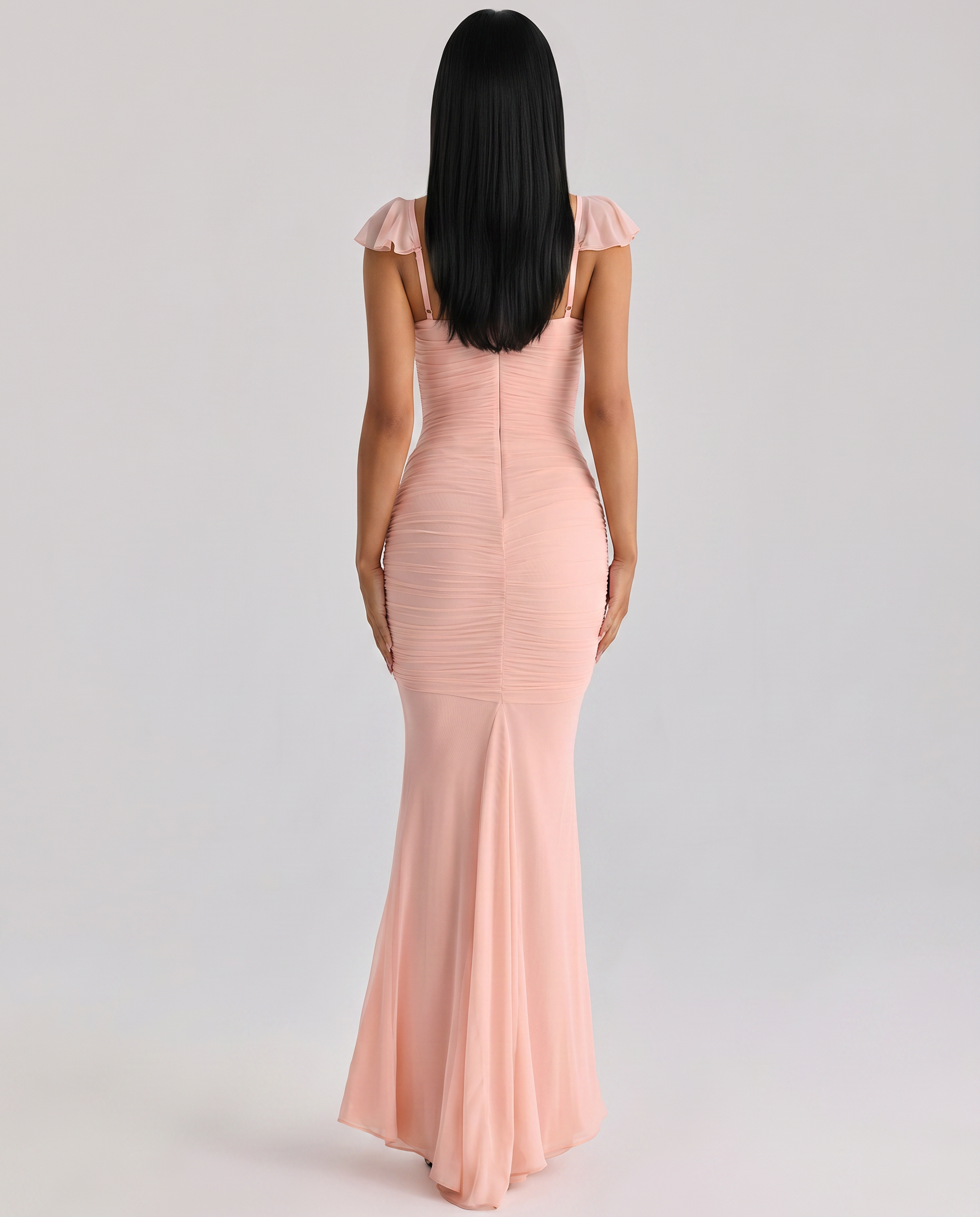 Antonella | Maxi Dress with Ruched Mesh and Cap Sleeves