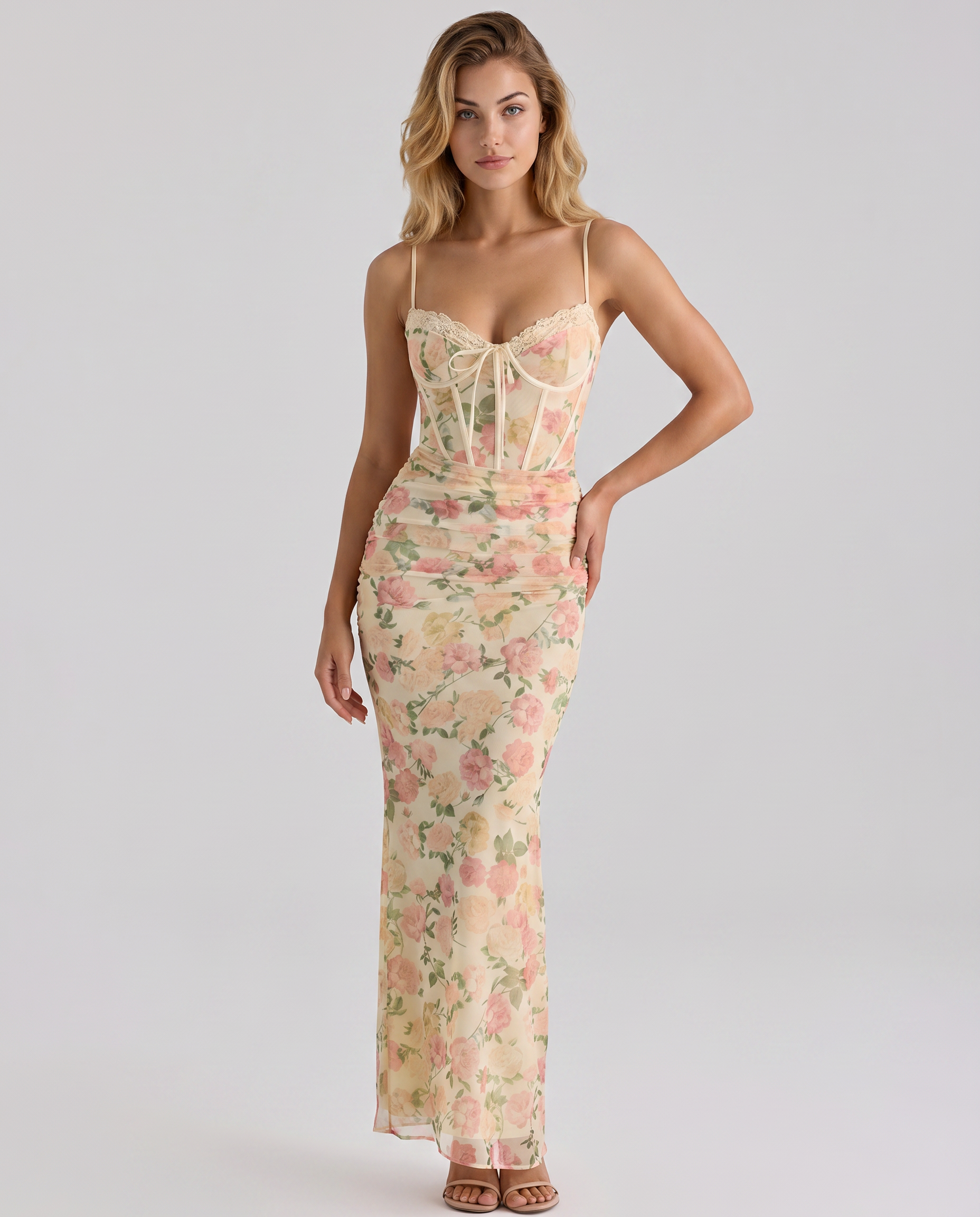 Kayla | Maxi Dress with Floral Print and Mesh Overlay