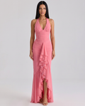 Shelby | Maxi Dress with Halter Neck and Waterfall Ruffle