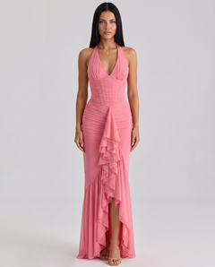 Shelby | Maxi Dress with Halter Neck and Waterfall Ruffle