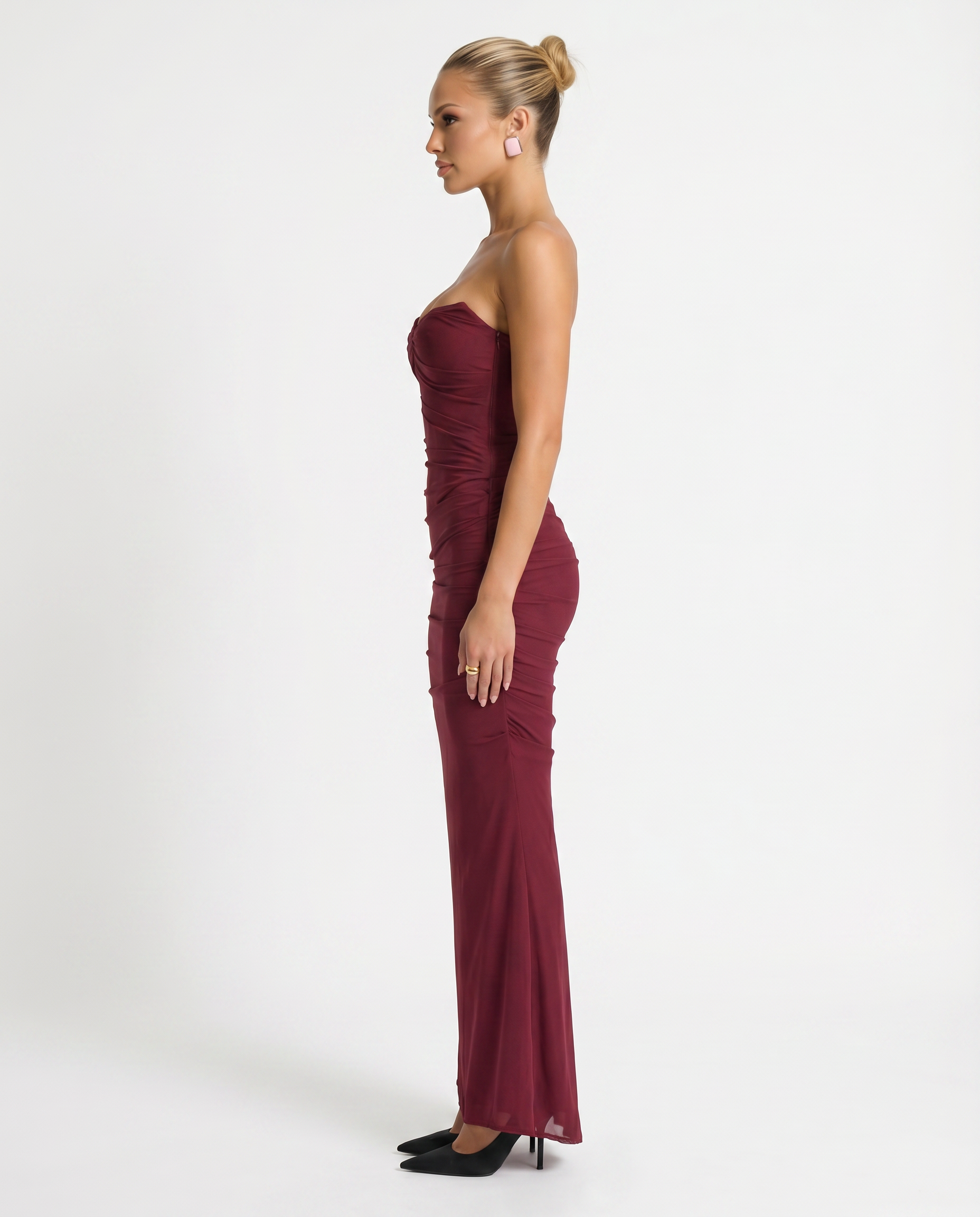 Mariska | Maxi Dress with Ruched Mesh and Fluted Hem