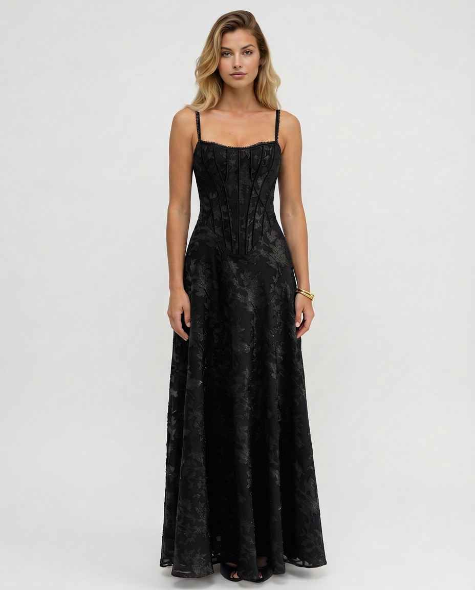 Becky | Maxi Dress with Corset Bodice and Lurex Finish