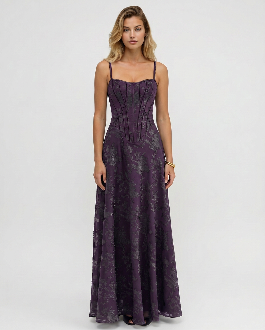 Becky | Maxi Dress with Corset Bodice and Lurex Finish
