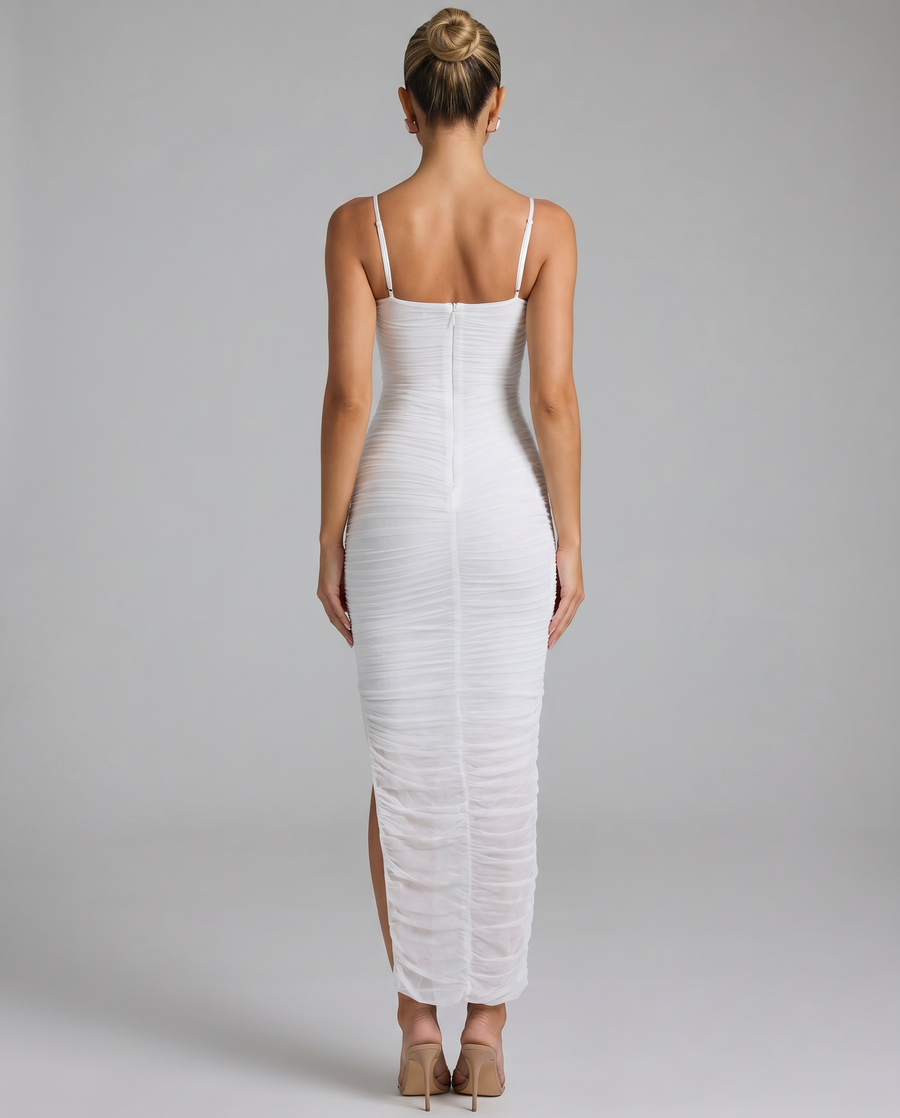 Adele | Maxi Dress with Gathered Mesh and Side Slit