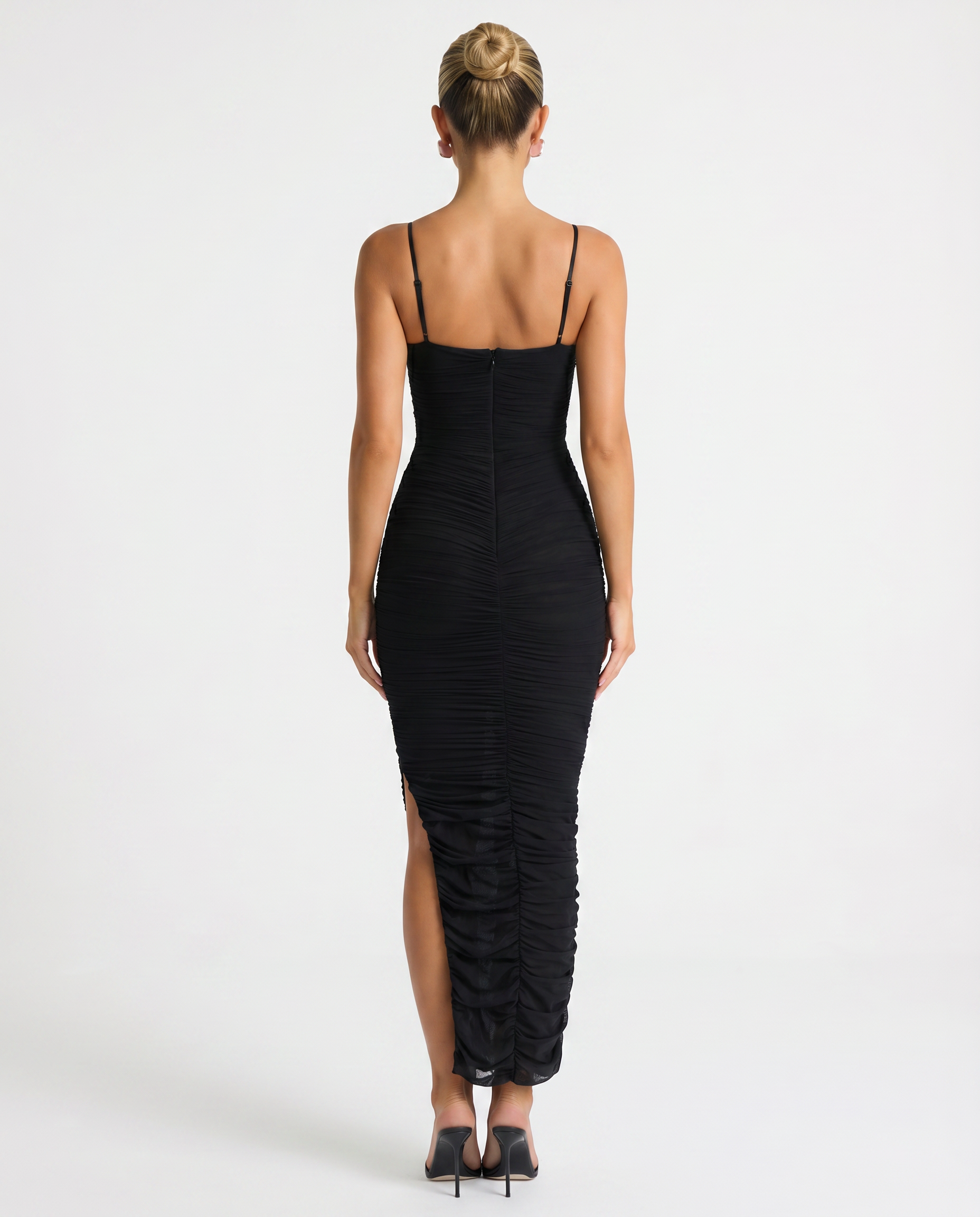 Adele | Maxi Dress with Gathered Mesh and Side Slit